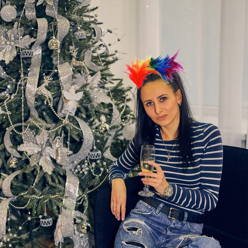 KICOFIT Feathers Headband Masquerade Headpiece for Women Halloween Christmas Party Favor Floral Fascinator Crown (Feather-rainbow, One size) - Image 5